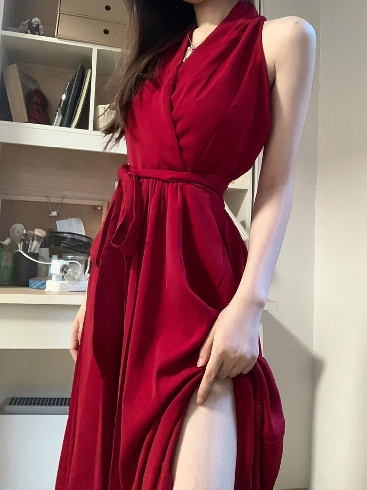A-line Mature-style Waist-cinching Tied Figure-hugging Midi Dress 96cb2049 27c5 40fb B11a 87490fa62103