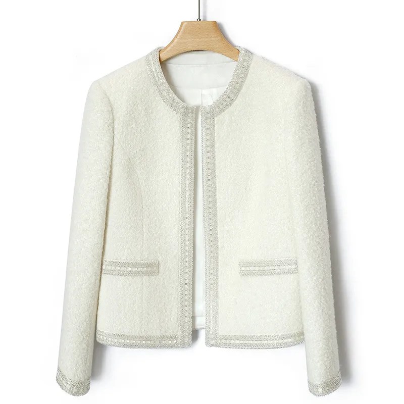 White Temperament Top Wool Extra Thick Short Coat - White