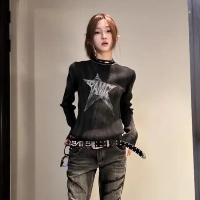 Women's Retro Long sleeved Sweater Black - Shop at LoveMi