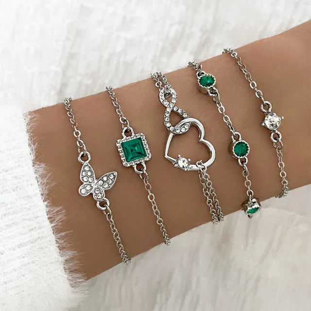 Bohemian Green Crystal Bracelets Jewelry Set For Women Heart Bracelet Wedding Engagement Bracelet Fashion Jewelry S1205 2 - Shop at LoveMi
