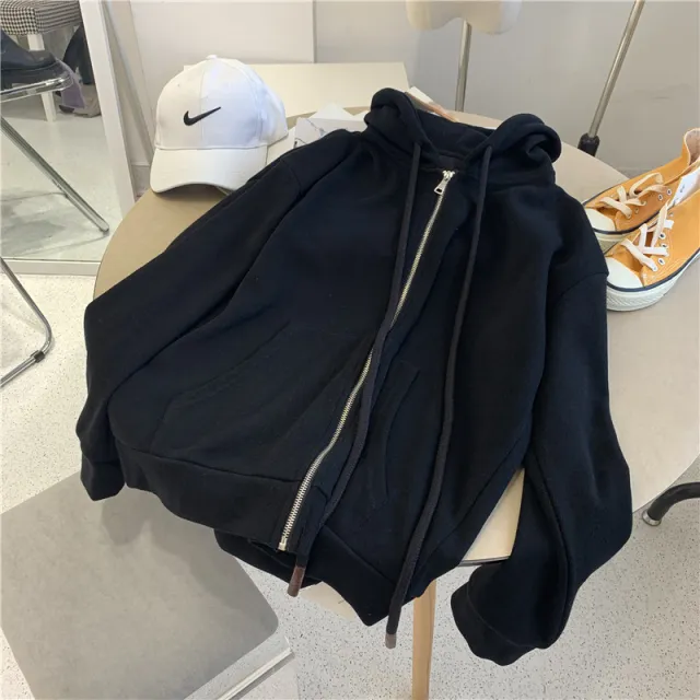 Casual Versatile Women's Hooded Sweatshirt With Half zip Loose Long Sleeves Black - Shop at LoveMi