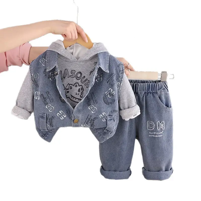 Boys Hooded Long-Sleeve Sweatshirt Three-Piece Set