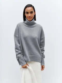 Women's Loose High Collar Autumn And Winter Anti-Pilling Sweater - Light Grey - View 1