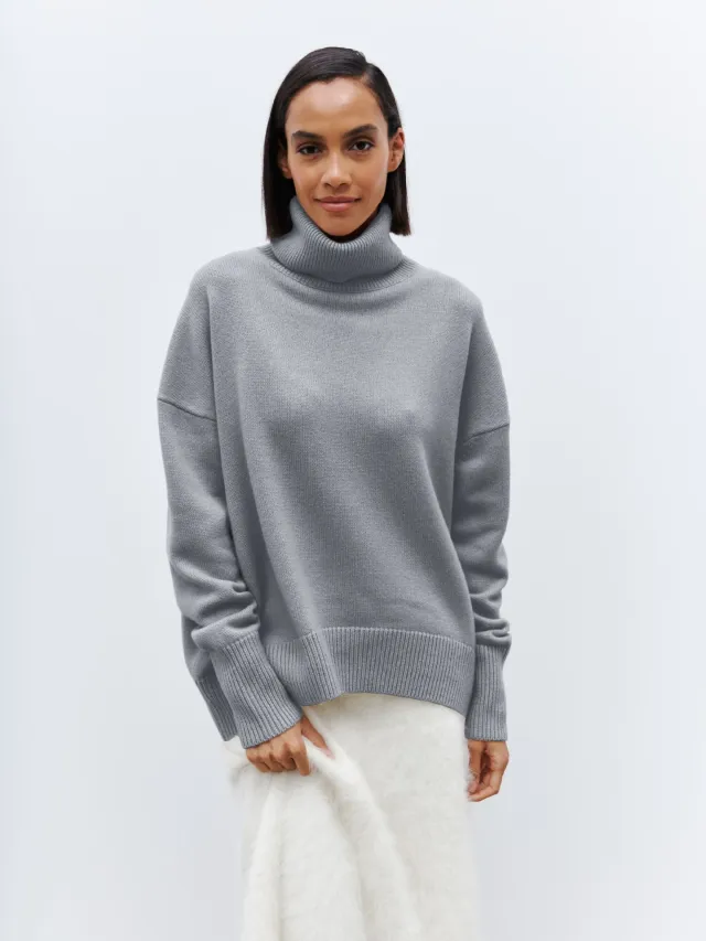 Women's Loose High Collar Autumn And Winter Anti Pilling Sweater Light Gray - Shop at LoveMi