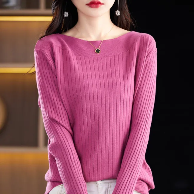 Women's Off neck Knitted Bottoming Shirt Autumn And Winter New Raspberry Color - Shop at LoveMi
