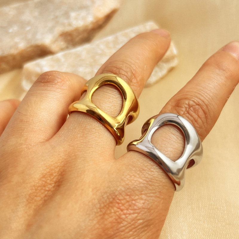 Fashion European And American Style Irregular Titanium Steel Open-end Ring