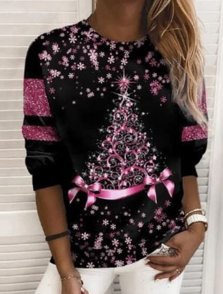 Snowflake Print Pullover Plus Size Women's Clothing Lypyl015 - Shop at LoveMi