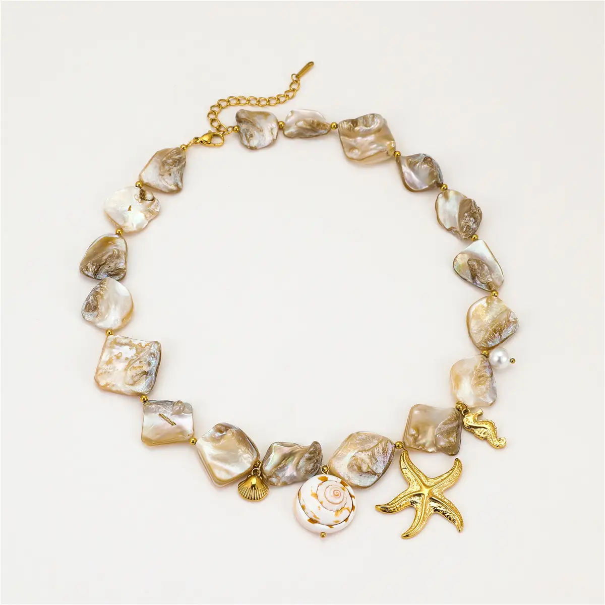 Vacation Style Irregular Shell Conch Starfish Clavicle Chain