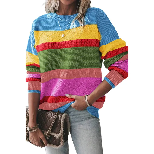 European And American Retro Easy Matching Drop shoulder Round Neck Sweater P422Color M - Shop at LoveMi