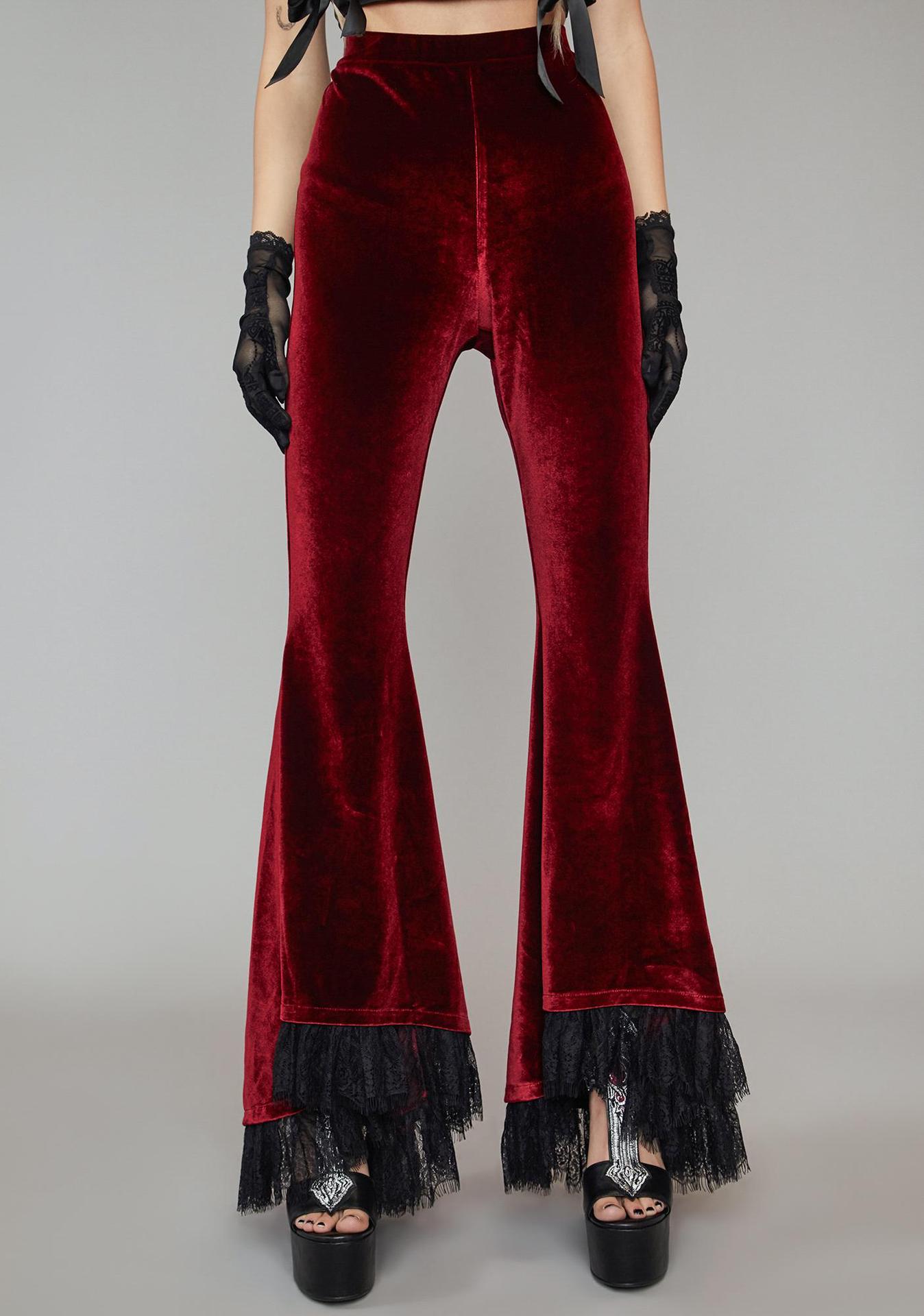 Title 1, High-waisted Commuter Red Velvet Flared Trousers