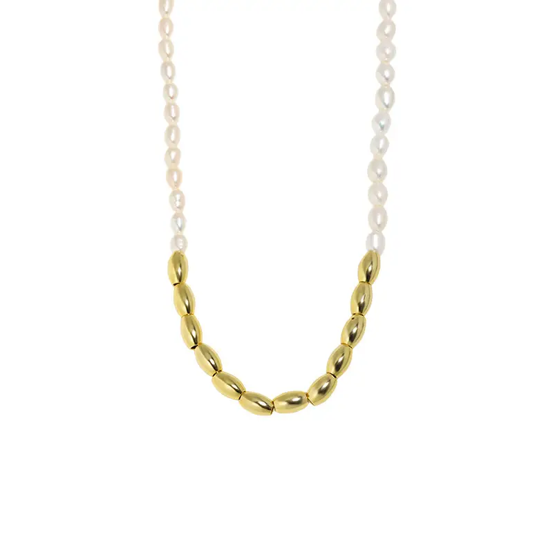 Design Natural Freshwater Pearl Bead Stitching S925 Sterling Silver Clavicle Chain Necklace For Women
