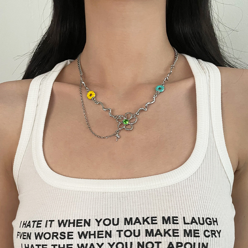Colorful Donut Stitching Flower Necklace