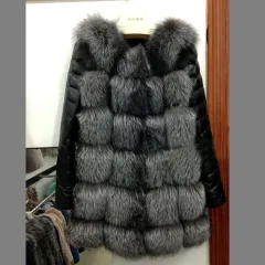 PU Sleeve Mid-length Fur Plus Size Women's Clothing - View 1