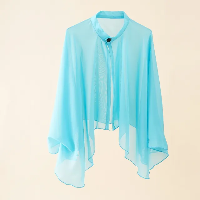 Solid Color Ventilation Shawl Button Chiffon Sunscreen Women's Fashion Lake Blue - Shop at LoveMi