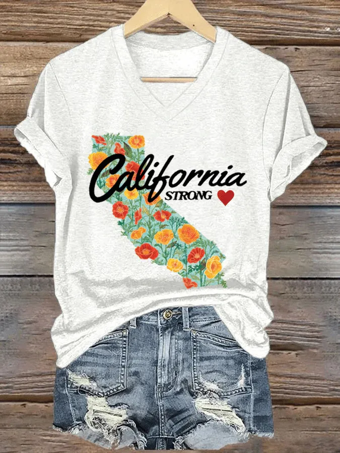 V-neck Casual Short Sleeve C Women's Top - White