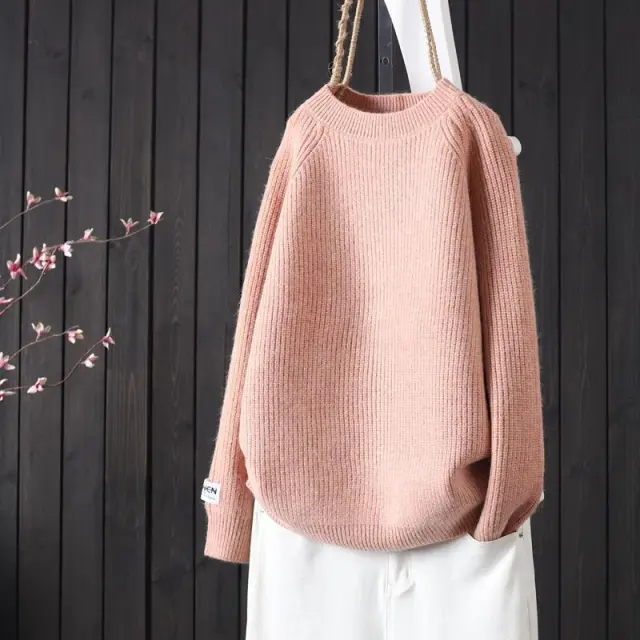 Simple Artistic Loose Pullover Women's Long sleeved Sweater Pink - Shop at LoveMi