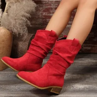 Pointed Suede Boots For Women Red - Shop at LoveMi