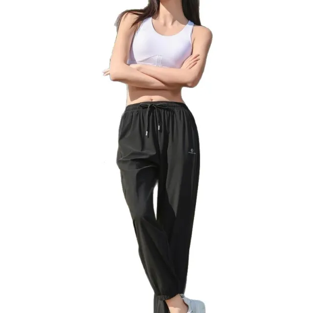 Ankle tied Sun Protection Breathable High Waist Slimming Quick drying Track Pants Black - Shop at LoveMi