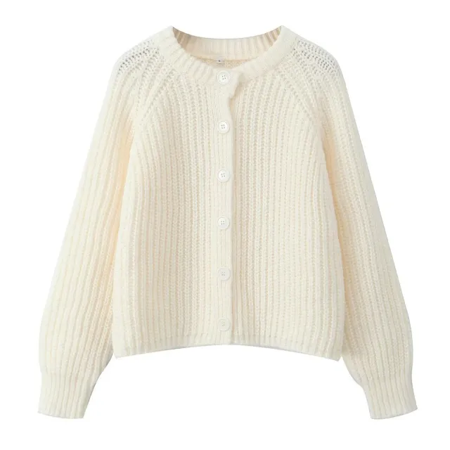 Women's Puff Sleeve Knitted Cardigan Sweater Beige - Shop at LoveMi