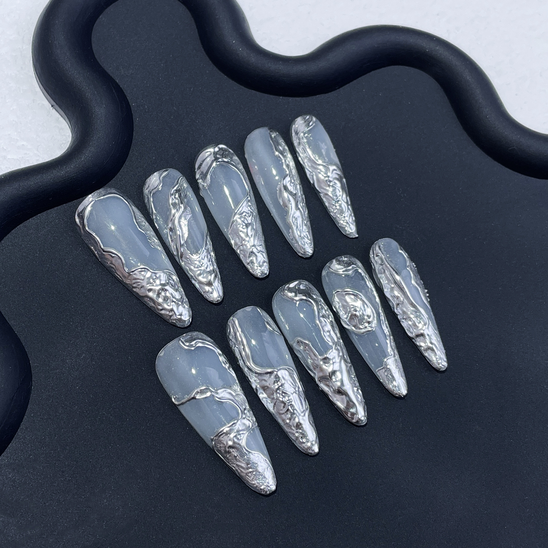 Irregular 3D Metal Edgy Girl Handmade Wearable Nails