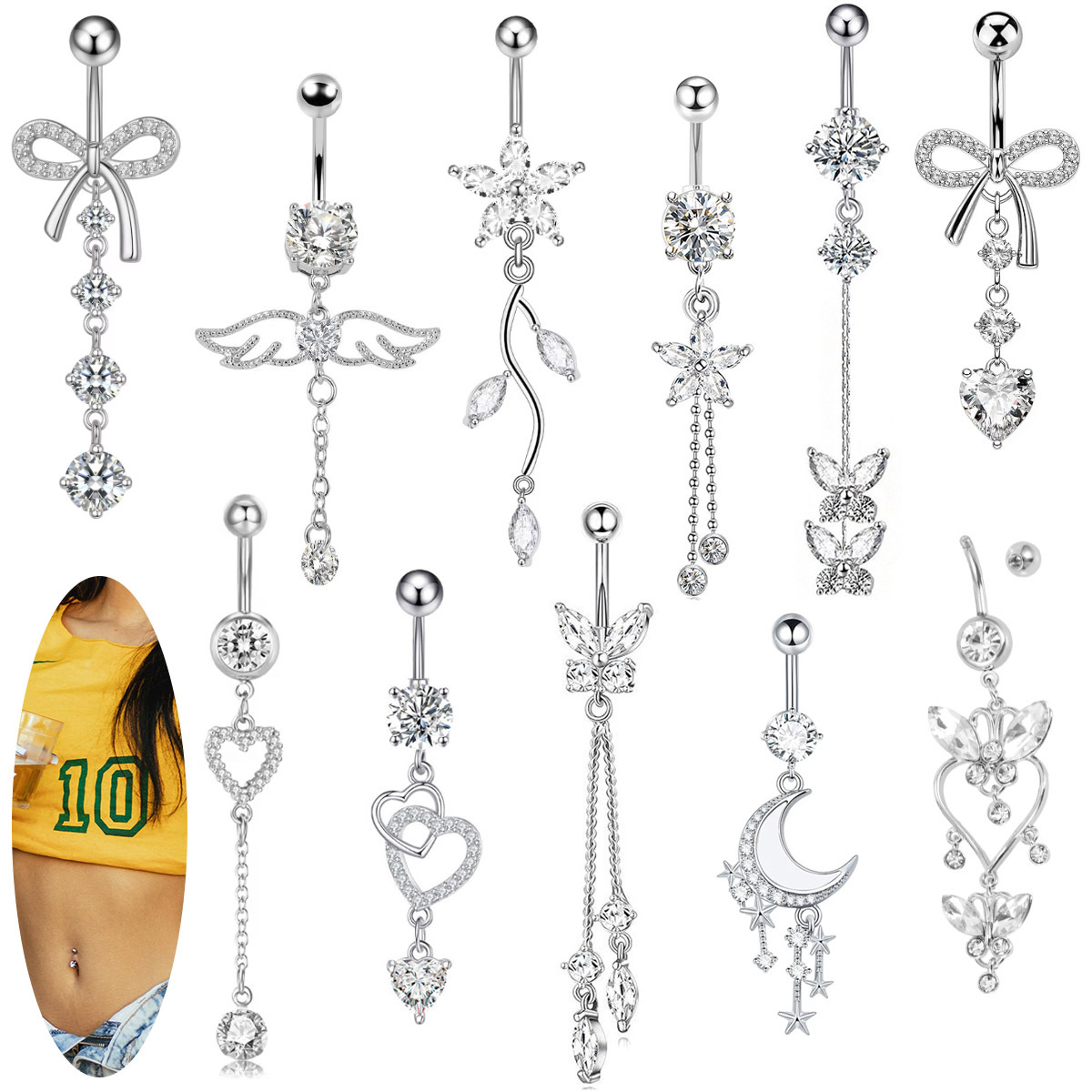 Butterfly Heart Zircon Minimalist Navel Piercing Jewelry