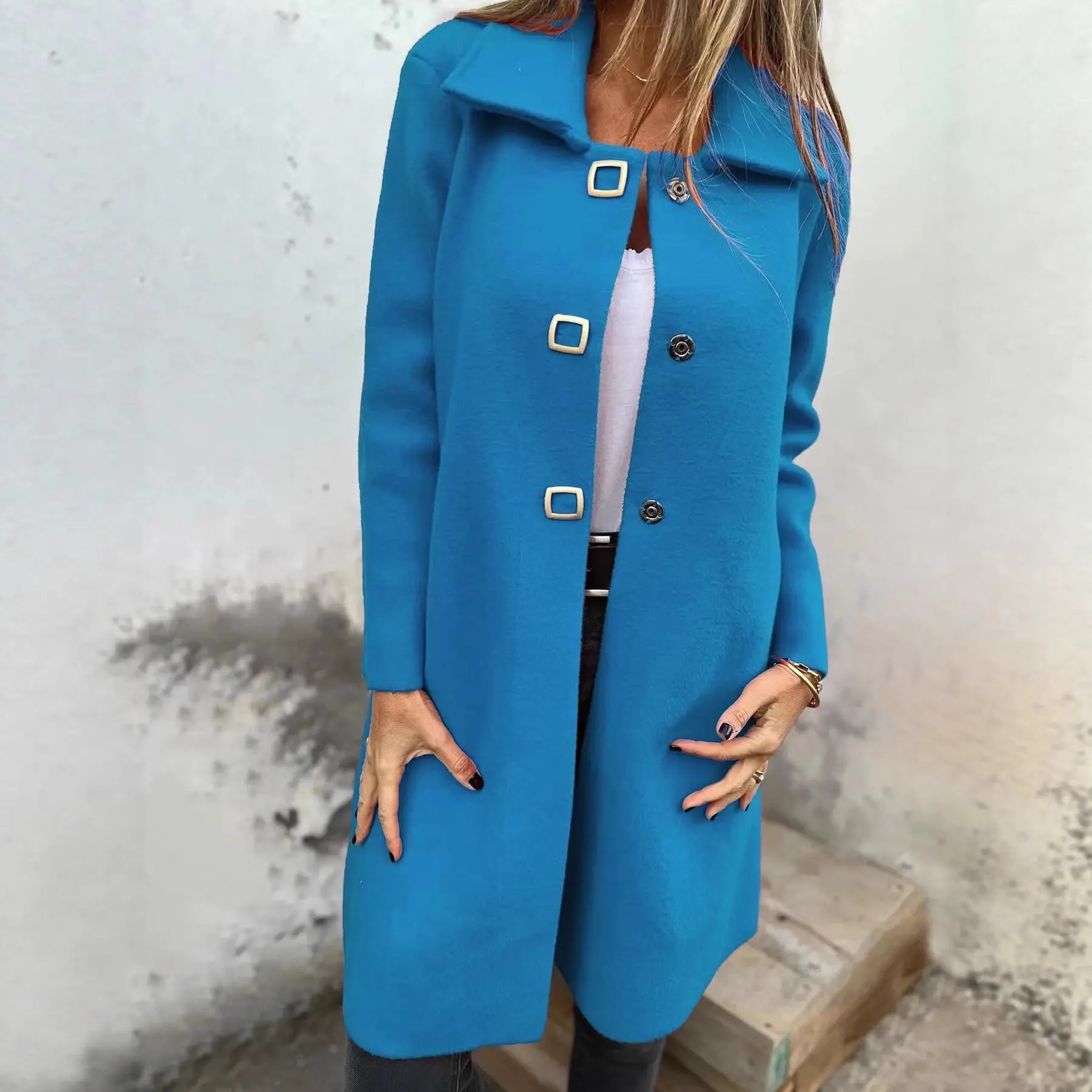 Women's Solid-color Mid-length Wool Coat