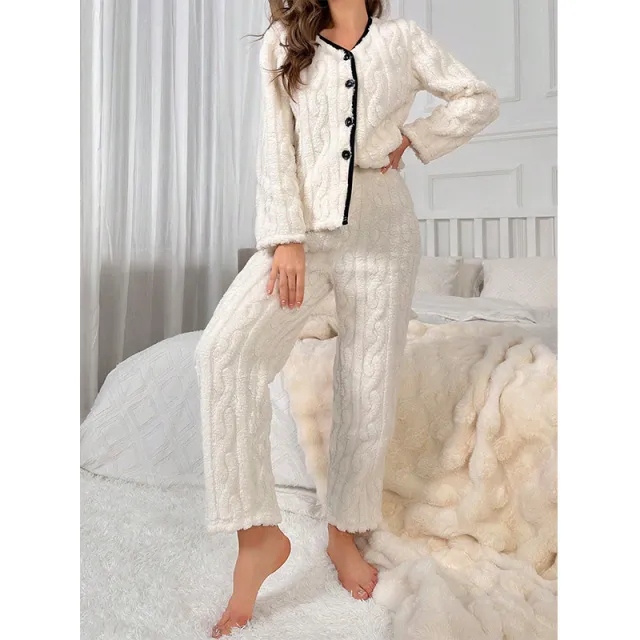 Cardigan Long Sleeve Pants Suit High end Homewear Can Be Worn Outside White - Shop at LoveMi