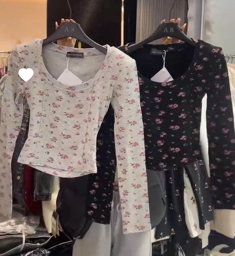 Women's U-neck Backless Floral T-shirt