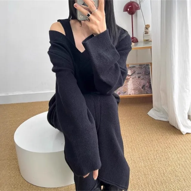 Vest Suspender Skirt Long Simple Style Autumn And Winter Set Black - Shop at LoveMi
