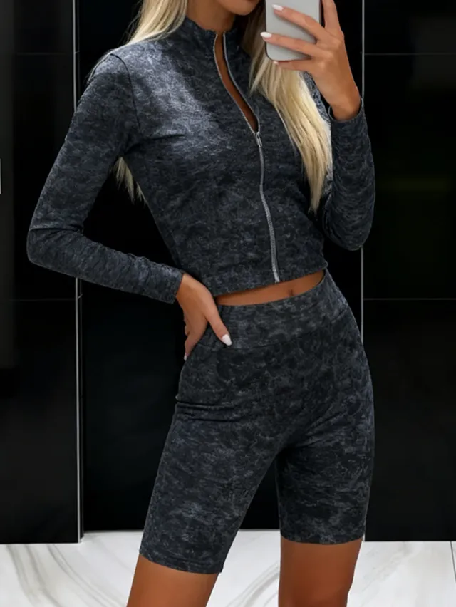 Womens Casual Jacket, Cropped Outerwear, Capri Pants, And Sportswear Set Black - Shop at LoveMi
