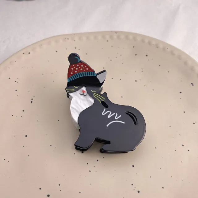 Animal Cat Christmas Acrylic Barrettes Black Cat - Shop at LoveMi