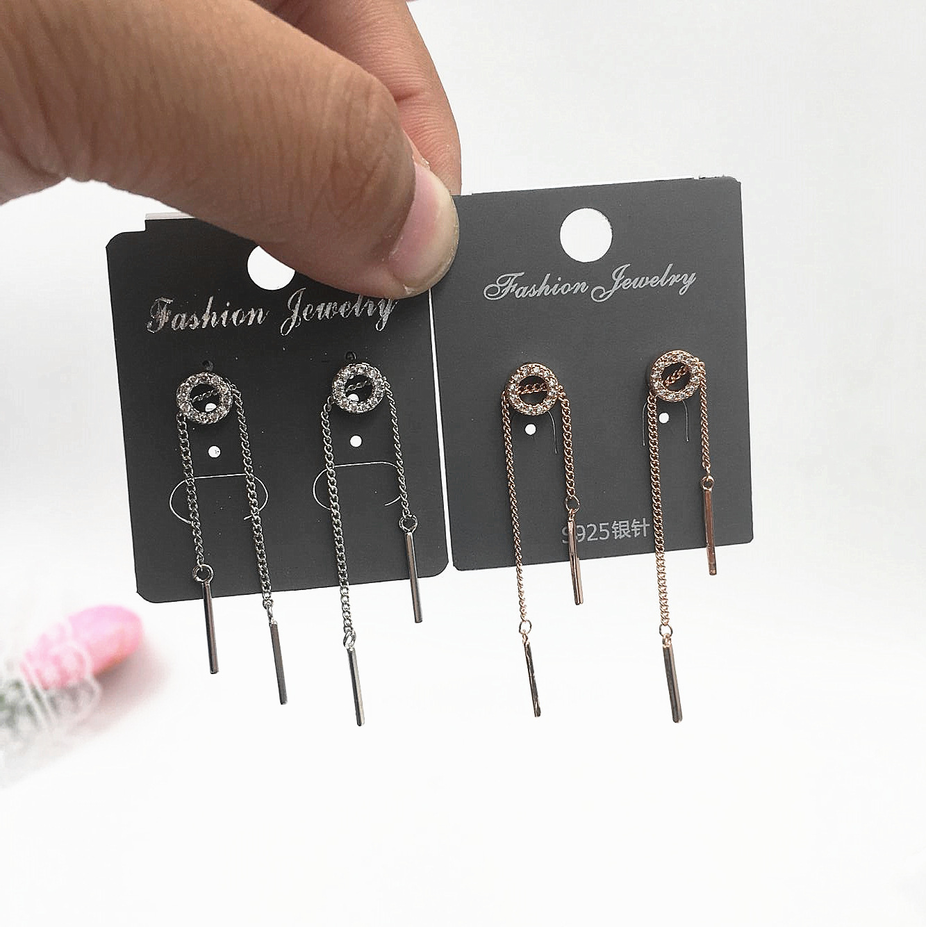 925 Silver Needle Long Micro-inlaid Color Retaining Earrings