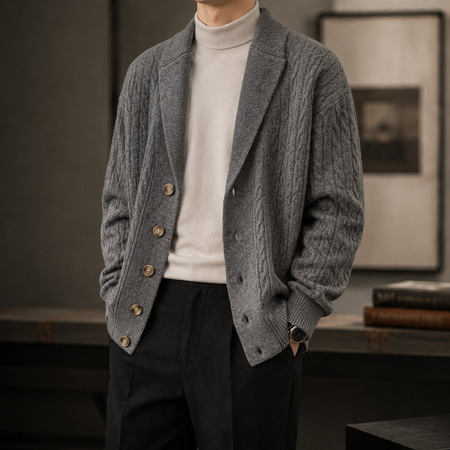 Suit-Collar Cable-Knit Cardigan, picture 2 of 8