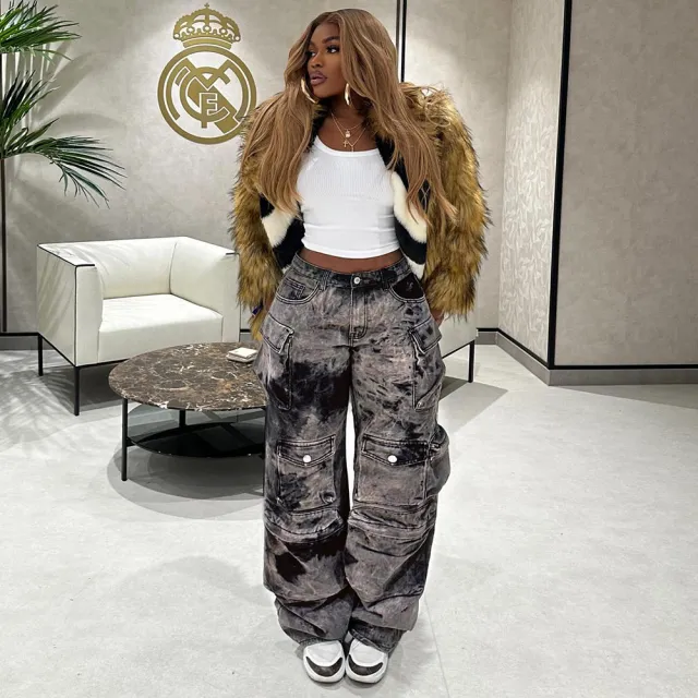 Women's Straight Stylish Multi pocket Oversized Cargo Pants Black - Shop at LoveMi