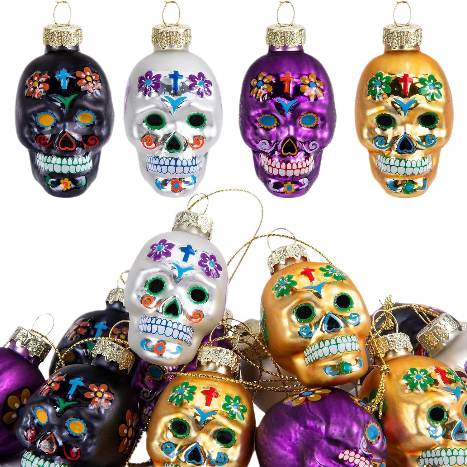 Halloween Glass Skull Ornament Set - Image 4