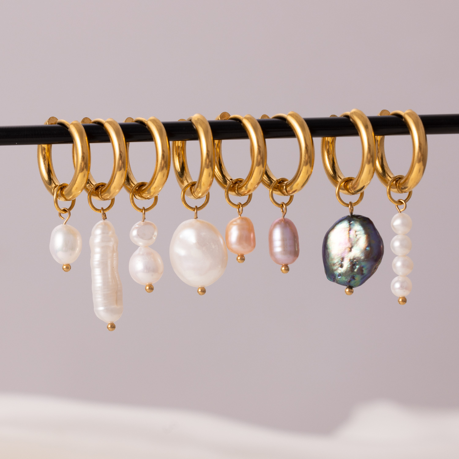 Stylish 18K Gold Stainless Steel Pearl Pendant Earrings