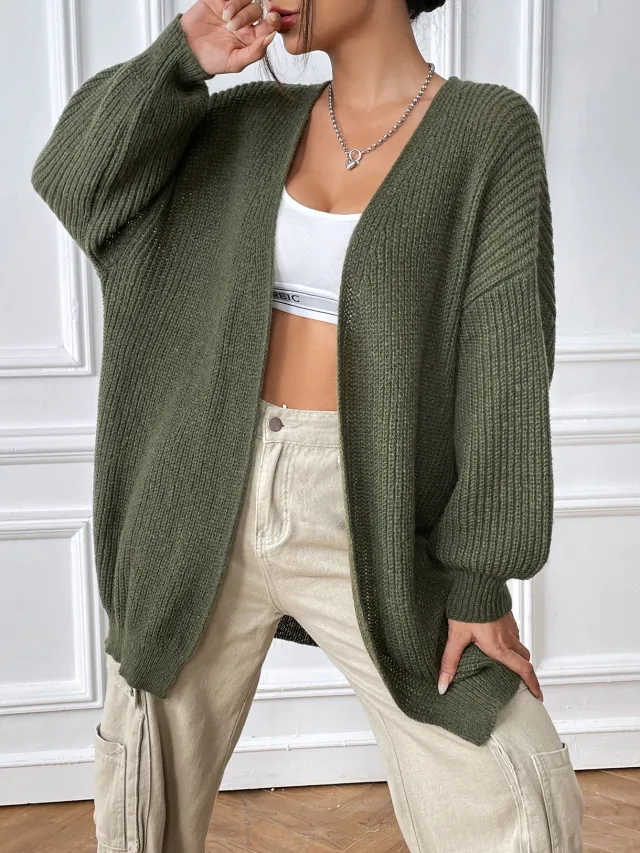 Casual Solid color Sweater Cardigan For Fall And Winter Green - Shop at LoveMi