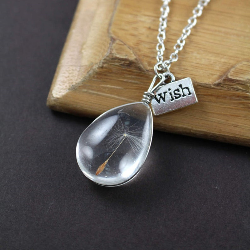 Dandelion Glass Ball Pendant Necklace