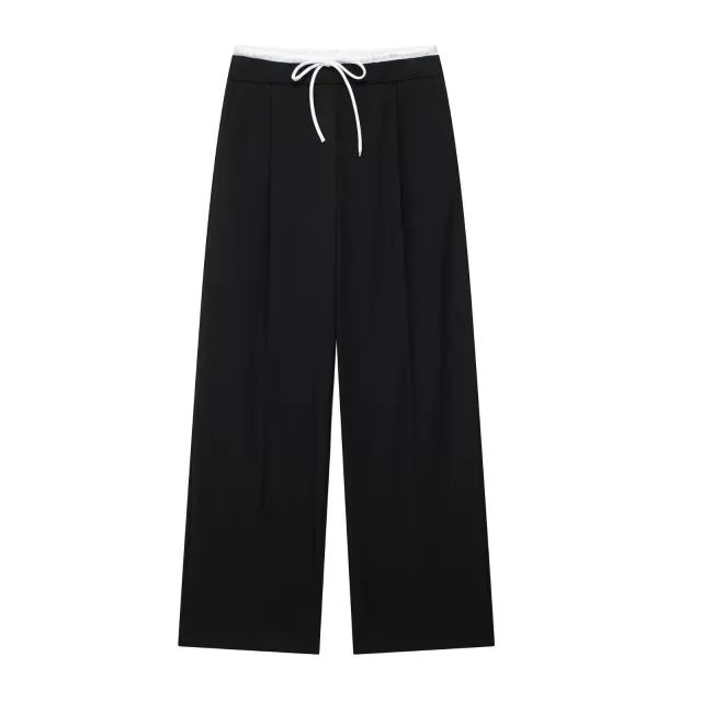Simple Relaxed Fit Womens Pants With A Drawstring And Elastic Waist Black - Shop at LoveMi