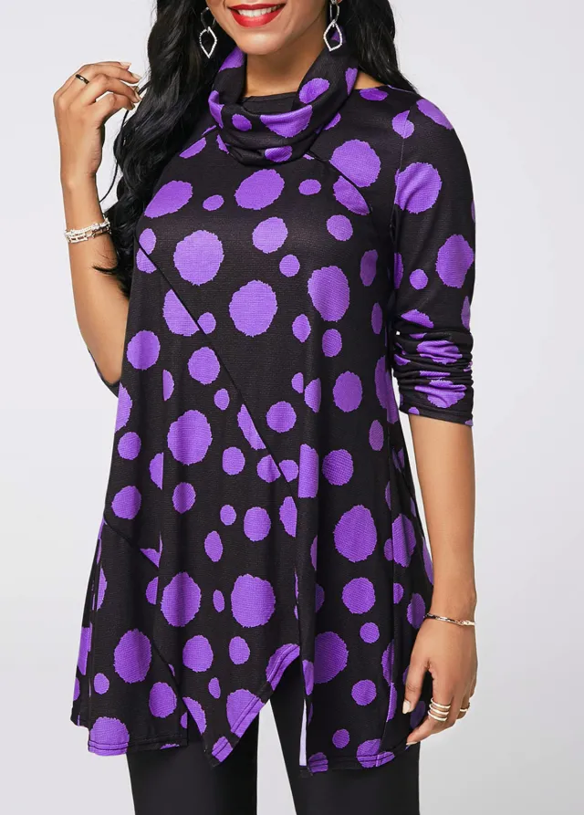 Fashion Autumn And Winter Stitching Irregular Long Sleeve T shirt For Women Purple - Shop at LoveMi