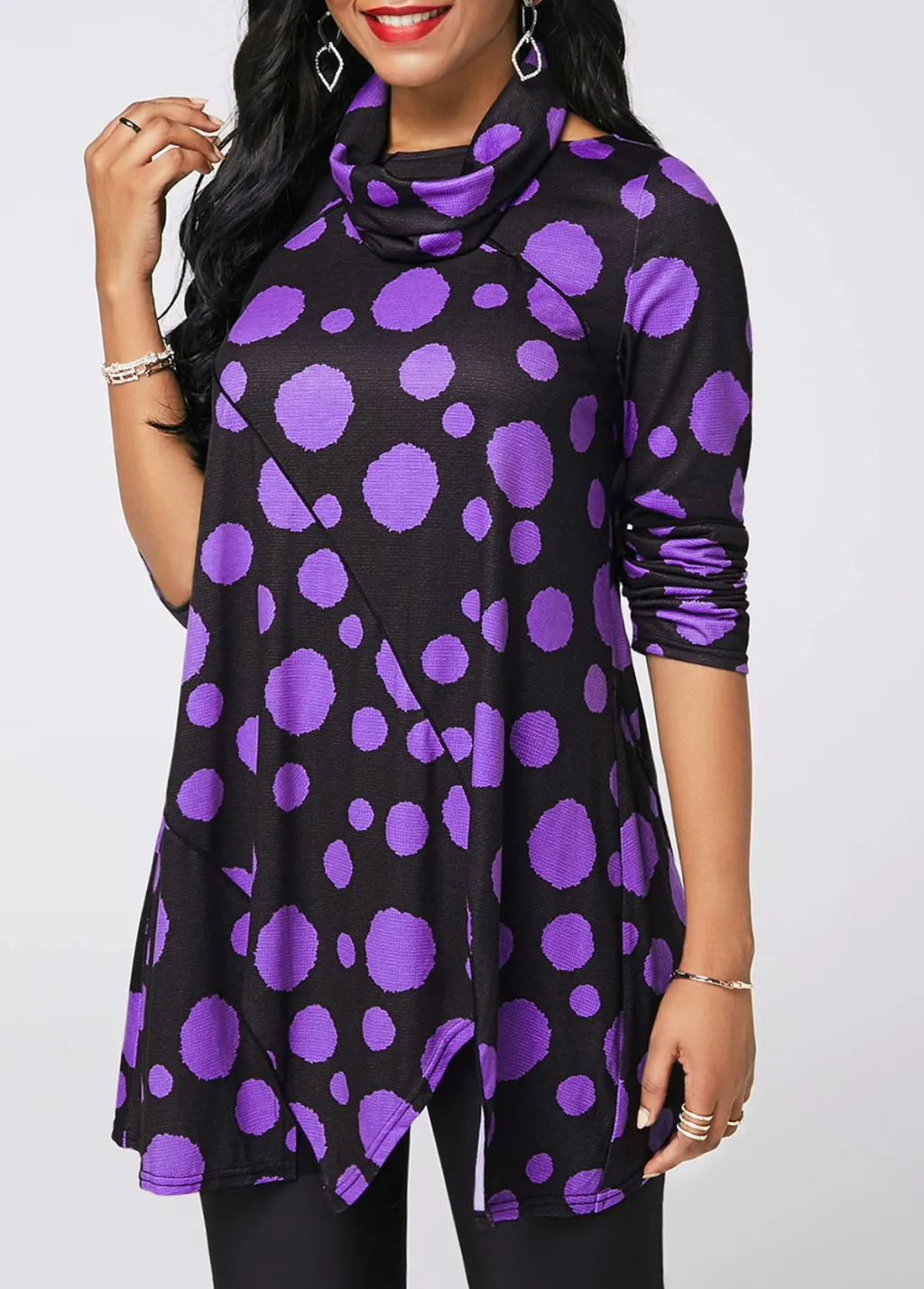 Fashion Autumn And Winter Stitching Irregular Long Sleeve T-shirt For Women - Purple