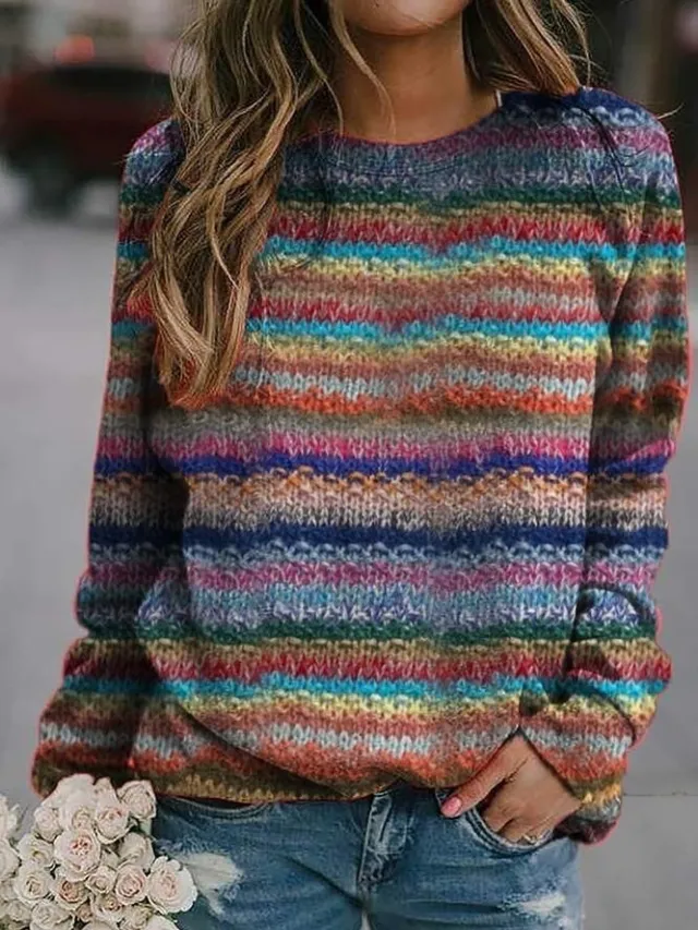 3D Printed Loose Round Neck Fashion Women's Sweater Gbh0155 7 5Xl - Shop at LoveMi
