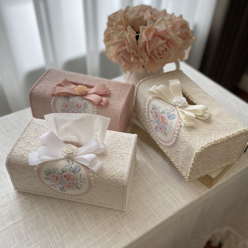 Vintage Embroidered Lace Fabric Tissue Box — image 1