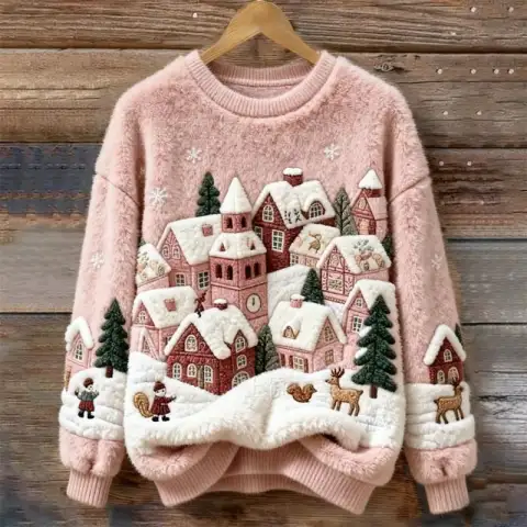 Women's Round-neck Sweatshirt with Faux Fur for Autumn