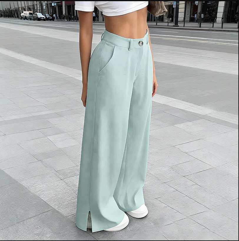 Women's wide-leg trousers in orange red – satin high-waist pocket full-length pants