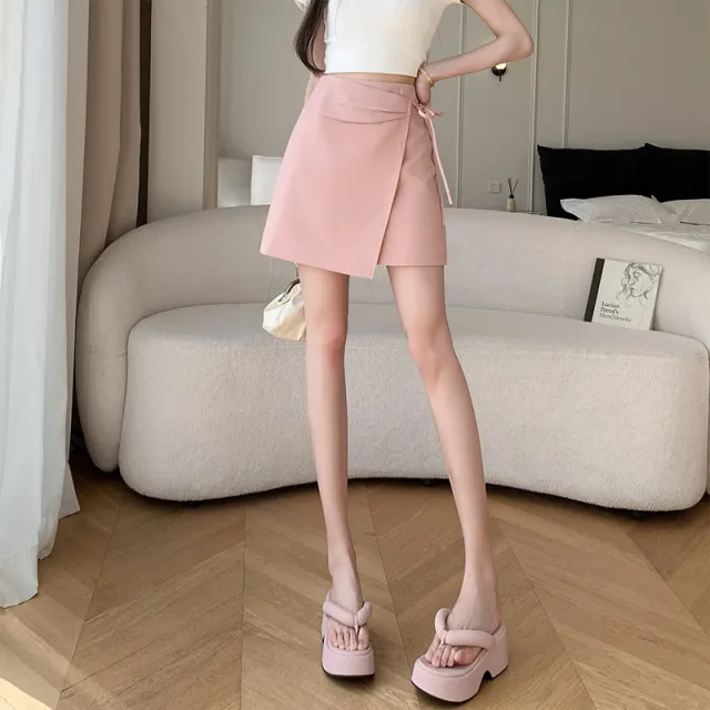 Lace up Asymmetric Skirt Skirt New Pleated Skirt Pink - Shop at LoveMi