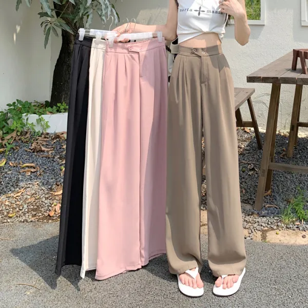 High Waist Covering Belly Thin Loose Drooping Casual Mopping Wide leg Trousers Pink - Shop at LoveMi