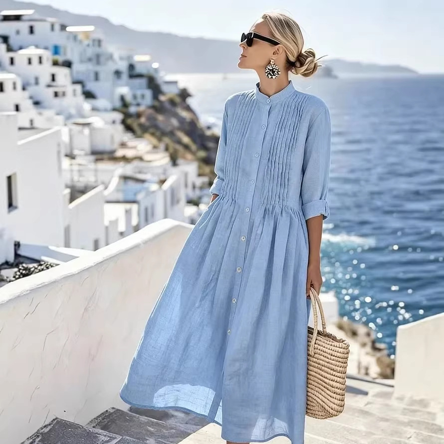 New Casual Loose-fit Cotton-linen Womens Dress