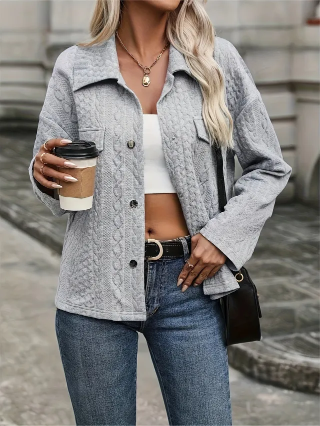 Pocket Button Casual Fashion Loose Jacket Coat Gray - Shop at LoveMi