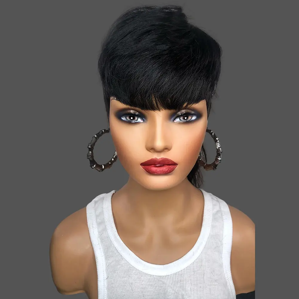 Full Machine Made Wig with Bangs Human Hair Wigs